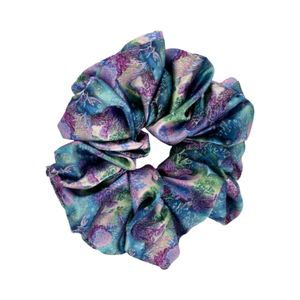 Under the Reef handmade satin scrunchie with colourful coral themed print