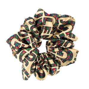 Colourful bold jungle print satin scrunchie